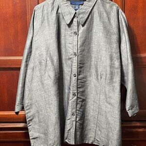 Venezia Vintage plus size 26/28 Linen Cotton Gray Button-Up women’s Shirt
